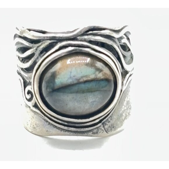 Labradorite Gemstone Sterling Silver Ring Size 7 Handcrafted In Israel - Picture 5 of 8